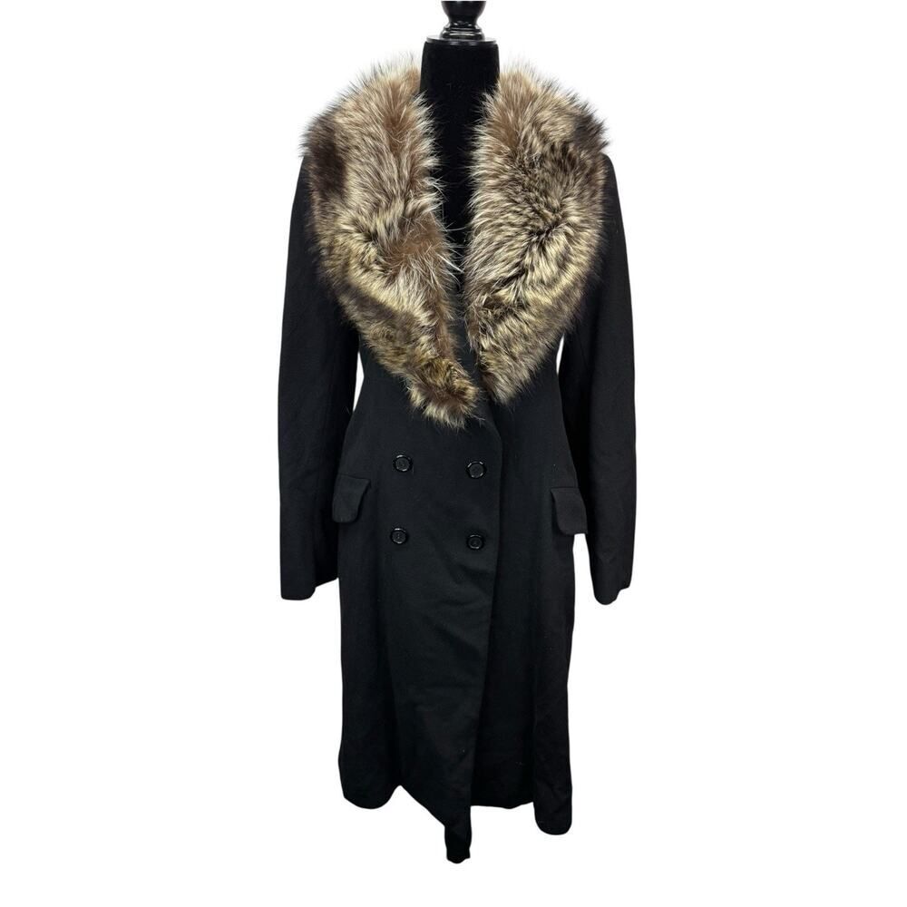Studio by Searle Black Wool Angora Coat Fox Fur Collar S Classic